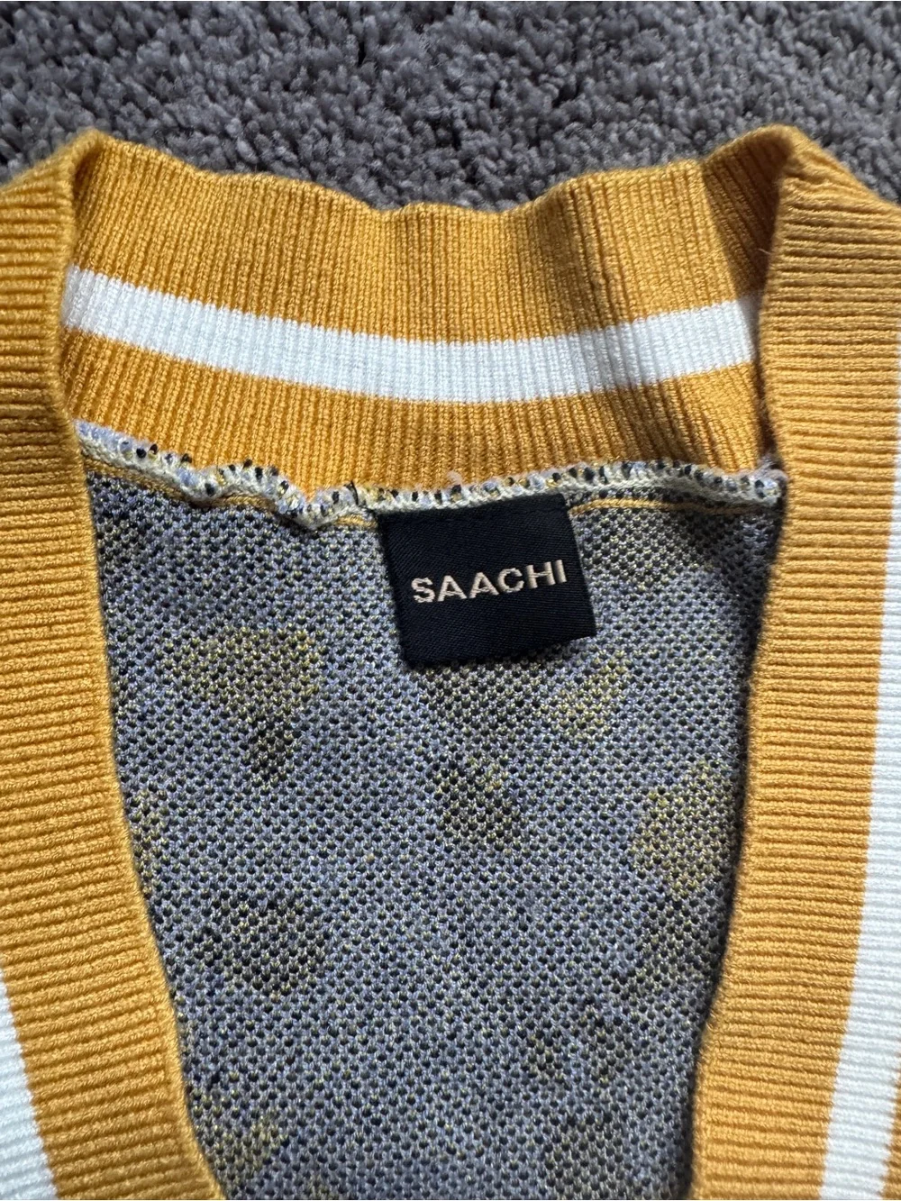 SAACHI Blue Black Gold Floral Colorblock Cropped Cardigan One size Crop style